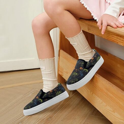 Toddler Kids Sneakers for Boys Girls Slip On Canvas Shoes Children Low Top Casual Outdoor Sneaker Dinosaur Pattern Black in Saudi Arabia