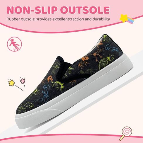 Toddler Kids Sneakers for Boys Girls Slip On Canvas Shoes Children Low Top Casual Outdoor Sneaker Dinosaur Pattern Black in Saudi Arabia