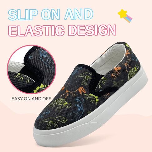 Toddler Kids Sneakers for Boys Girls Slip On Canvas Shoes Children Low Top Casual Outdoor Sneaker Dinosaur Pattern Black in Saudi Arabia