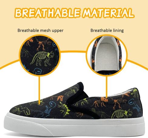 Toddler Kids Sneakers for Boys Girls Slip On Canvas Shoes Children Low Top Casual Outdoor Sneaker Dinosaur Pattern Black in Saudi Arabia