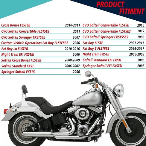 YHMOTO Chop Short Height Passenger Backrest Sissy Bar Fit 200mm Fender Compatible with 2006-2017 Harley Softail Fat Boy Night Train (Chrome) in Saudi Arabia
