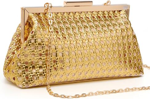 محفظة نسائية مسائية من Gurina مع سلسلة قابلة للإزالة - حقيبة يد رسمية أنيقة لحفلات الزفاف، والحفلات الراقصة، وحفلات الكوكتيل | نمط منسوج in Kuwait