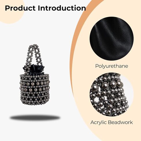 women's silver acrylic bead handbag, black leather inner bag, fashionable metal shoulder strap crossbody bag, small bucket bag in Saudi Arabia
