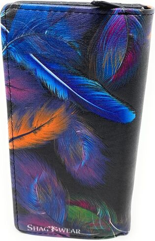 محفظة نسائية كبيرة من Shag Wear Raven Feather، مصنوعة من جلد صناعي نباتي ثنائي الطي مع فتحات للبطاقات، ومقصورات للفاتورة وإغلاق آمن بالإطباق باللون الأسود 7 بوصات in Saudi Arabia
