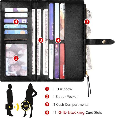 Slim Wallets for Women Credit Card Holder RFID Bifold Clutch Wallets Checkbook with Zipper Pocket in Kuwait