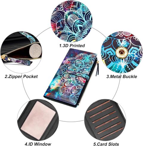 Slim Wallets for Women Credit Card Holder RFID Bifold Clutch Wallets Checkbook with Zipper Pocket in Kuwait