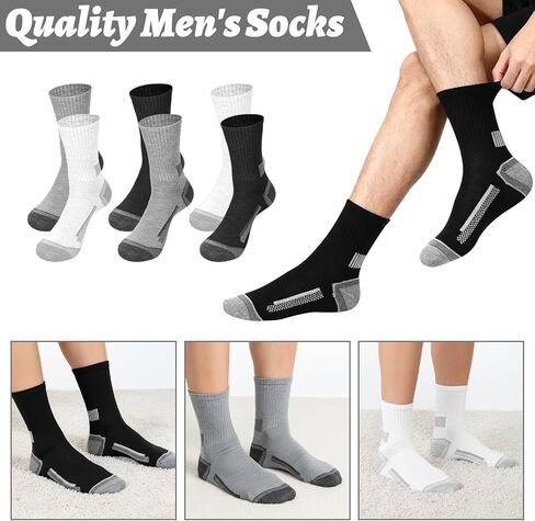 30 Pairs Mens Crew Athletic Socks for Men Moisture Wicking Cushion Crew Socks Mens Athletic Crew Socks Cushion Running Work Breathable Outdoor Socks Hiking Socks for Workout Sport Travel in Saudi Arabia