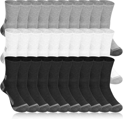 30 Pairs Mens Crew Athletic Socks for Men Moisture Wicking Cushion Crew Socks Mens Athletic Crew Socks Cushion Running Work Breathable Outdoor Socks Hiking Socks for Workout Sport Travel in Saudi Arabia
