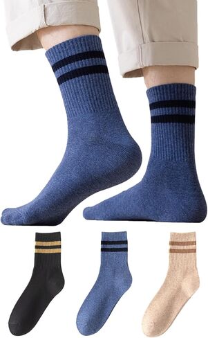 TeenFighter Men's Retro Striped Cotton Socks - Sporty Aesthetic, Soft & Breathable, US Size 5-10 for Casual & Athletic Wear in Kuwait