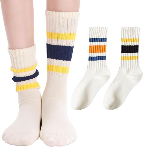 TeenFighter Men's Retro Striped Cotton Socks - Sporty Aesthetic, Soft & Breathable, US Size 5-10 for Casual & Athletic Wear in Saudi Arabia