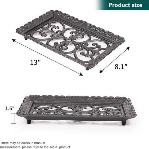 Sungmor Rectangular Cast Iron Decorative Tray with Ornate Scrollwork - Vintage Multipurpose Storage & Display Plate，Jewelry Display and Tabletop Accent for Home Decor in Saudi Arabia