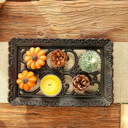 Sungmor Rectangular Cast Iron Decorative Tray with Ornate Scrollwork - Vintage Multipurpose Storage & Display Plate，Jewelry Display and Tabletop Accent for Home Decor in Saudi Arabia