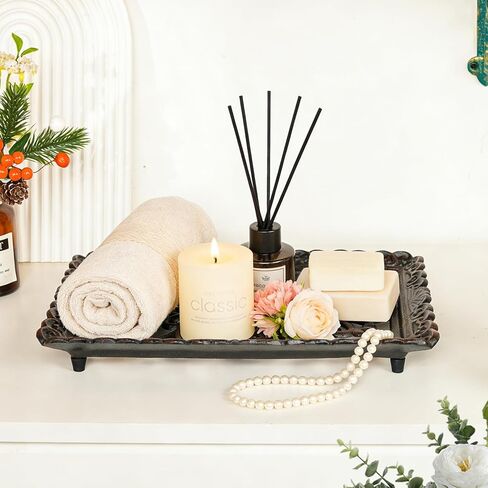 Sungmor Rectangular Cast Iron Decorative Tray with Ornate Scrollwork - Vintage Multipurpose Storage & Display Plate，Jewelry Display and Tabletop Accent for Home Decor in Saudi Arabia