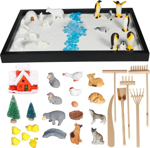 مجموعة ديكور 47 قطعة من البطريق وحيوانات المزرعة 47 قطعة، مجموعة علاج الاسترخاء الذهني على الطاولة للبالغين مع حيوانات مصغرة، صندوق رمل لتخفيف التوتر للتأمل في المنزل والمكتب in Kuwait