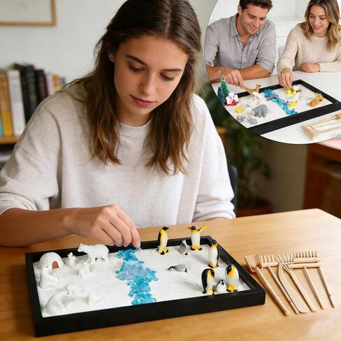 مجموعة ديكور 47 قطعة من البطريق وحيوانات المزرعة 47 قطعة، مجموعة علاج الاسترخاء الذهني على الطاولة للبالغين مع حيوانات مصغرة، صندوق رمل لتخفيف التوتر للتأمل في المنزل والمكتب in Kuwait