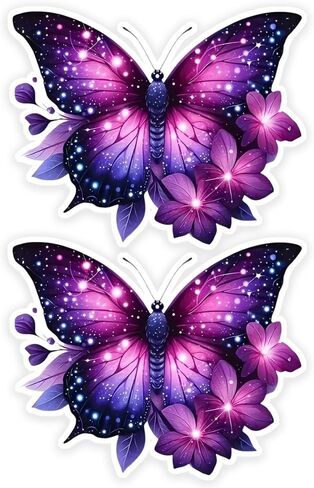 2pc Vibrant Purple Butterfly and Floral Decal, 5.12''x4.13'' Vinyl Self-Adhesive Sticker for Car, Truck, Motorcycle, Laptop - Animal Themed Design, Weatherproof Car Sticker Decal | CZ36 in Saudi Arabia