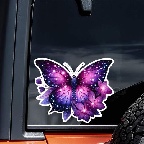 2pc Vibrant Purple Butterfly and Floral Decal, 5.12''x4.13'' Vinyl Self-Adhesive Sticker for Car, Truck, Motorcycle, Laptop - Animal Themed Design, Weatherproof Car Sticker Decal | CZ36 in Saudi Arabia