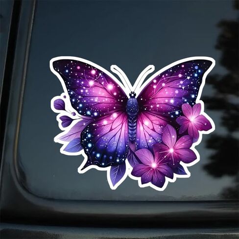 2pc Vibrant Purple Butterfly and Floral Decal, 5.12''x4.13'' Vinyl Self-Adhesive Sticker for Car, Truck, Motorcycle, Laptop - Animal Themed Design, Weatherproof Car Sticker Decal | CZ36 in Saudi Arabia
