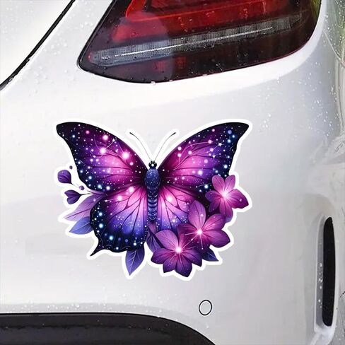 2pc Vibrant Purple Butterfly and Floral Decal, 5.12''x4.13'' Vinyl Self-Adhesive Sticker for Car, Truck, Motorcycle, Laptop - Animal Themed Design, Weatherproof Car Sticker Decal | CZ36 in Saudi Arabia