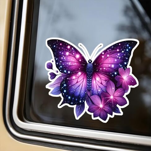 2pc Vibrant Purple Butterfly and Floral Decal, 5.12''x4.13'' Vinyl Self-Adhesive Sticker for Car, Truck, Motorcycle, Laptop - Animal Themed Design, Weatherproof Car Sticker Decal | CZ36 in Saudi Arabia