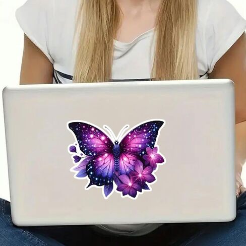 2pc Vibrant Purple Butterfly and Floral Decal, 5.12''x4.13'' Vinyl Self-Adhesive Sticker for Car, Truck, Motorcycle, Laptop - Animal Themed Design, Weatherproof Car Sticker Decal | CZ36 in Saudi Arabia