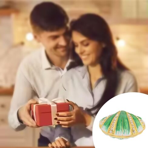صندوق مجوهرات على شكل صدفة، صندوق حلية زجاجي معدني، حامل حلقي صغير، تمثال صدف صغير، قطعة مركزية للطاولة لعرض قلادة وحلقة القرط in Kuwait