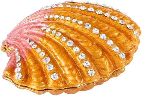 صندوق مجوهرات على شكل صدفة، صندوق حلية زجاجي معدني، حامل حلقي صغير، تمثال صدف صغير، قطعة مركزية للطاولة لعرض قلادة وحلقة القرط in Kuwait