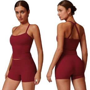 Women 2 Piece Workout Sets (2025 NEW) Yoga Outfit Open Back Tank Top High Waisted Shorts Gym Sets Tracksuits in Saudi Arabia