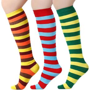 3 Pairs Women Striped Knee High Socks Sport Athletic Stripe Casual Tube Socks Stockings in Kuwait