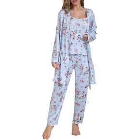 طقم بيجامات نسائي مكون من 3 قطع طقم صالة الأزهار كارديجان كامي توب وسراويل طويلة Pjs ملابس نوم مريحة وحلوة in Kuwait