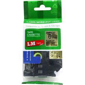 LM Tapes - Premium 1/4" (6mm) Black on Reflective Gold Compatible TZe P-Touch Tape for use with Brother PT-H100, PTH100, PT-H110, PTH110 Ptouch Label Printer Includes Tape Size/Color Guide. in Kuwait