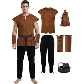 Renaissance Medieval Costume for Men – 5 Pcs Norse Viking Pirate Costume Set, Halloween Cosplay Outfit in Kuwait