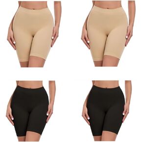 شورت قصير للسيدات من Sellto لركوب الدراجات للفستان، 4 قطع من سراويل الملاكم تحت تنورة الفستان، ملابس داخلية مسامية بدون خياطة لليوجا واللياقة البدنية - XL متعدد الألوان in Kuwait