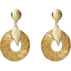VERA NAVARRO - Open Mandala Earrings in Golden Grass - Ø 0.79 In, 20 mm - Round, with Pressure Tap - 100% Natural Handmade - Artisan Jewelry (Open Round) in Saudi Arabia