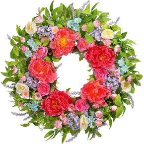 إكليل الربيع للباب الأمامي 24 بوصة، أكاليل الصيف مع الفاوانيا الكبيرة لديكور المنزل وعيد الفصح الداخلي والخارجي واحتفالات الزفاف in Kuwait