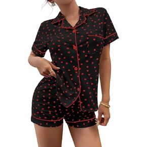 Pajamas for Women Set 2 Piece Cotton Pj Sets for Woman Cute Short Sleeve Button Down Loungewear Soft & Comfortable（S-XL） in Kuwait
