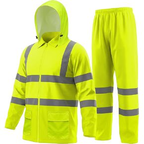 MGP SUPPLY بدلة مطر عالية الوضوح من الفئة 3 - سترة وسروال مطر مقاوم للماء|معدات مطر شديدة التحمل|مادة خفيفة الوزن وعاكسة in Kuwait