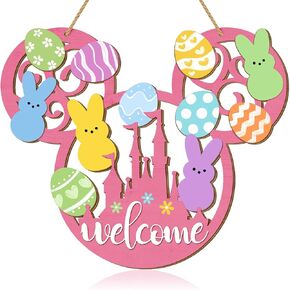 علامة باب أرنب عيد الفصح، عيد الفصح سعيد ترحيب زخارف معلقة خشبية، بيض عيد الفصح لوحة أرنب علامة الجدار شماعات ديكور الربيع الوردي للباب الأمامي الشرفة ساحة ديكورات المنزل على شكل فأر in Kuwait