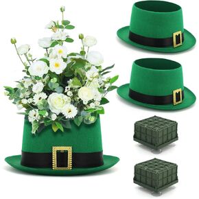 2 Pack St. Patrick's Day Hat Vase Table Centerpiece Green High Top Hat Pot with Flower Mud Box Plant Pots Flower Arrangement Container for St. Patrick's Day Table Home Party Decor in Kuwait