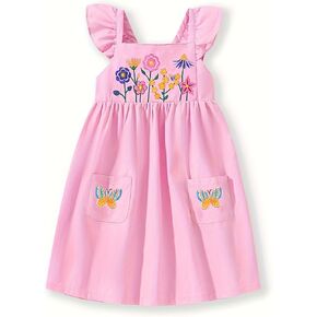 Girl's Little Flying Sleeve Pure Cotton Dress Square Neck Casual Style Age 2-7 Years Old in Kuwait