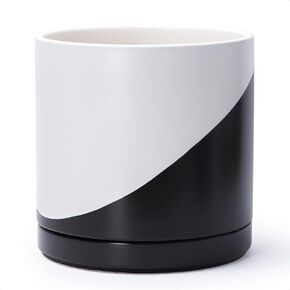 D'vine Dev 4.7 Inch Ceramic Planter Pot with Drainage Hole and Saucer, Indoor Cylinder Round Planter Pot, Black, 94-O-B-2 in Kuwait