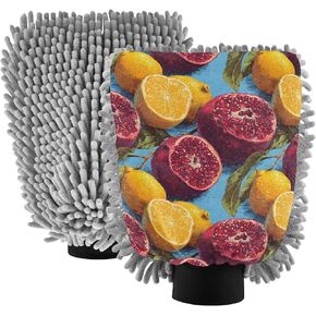 قفاز غسيل السيارات بطباعة فاكهة واقعية من AIXIWAWA، قفاز غسيل مقاوم للخدش وماص للماء، عبوة من قطعتين متوسطة الحجم in Kuwait