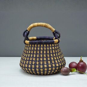 Pink Kitchen Decor, Kitchen Counter Basket, Handwoven African Bolga Basket, 10 Inch Wide, Natural, Pink in Saudi Arabia