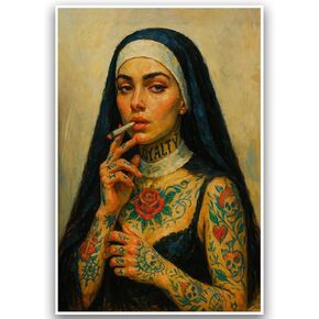 Woman Portrait Wall Art Dark Feminine Wall Art Nun Traditional Artwork Female Tattoo Poster Edgy Mexican Decor Gothic Large Picture 16x24Inch Unframed for Bedroom Living Room Dorm Apartment Home Decor in Saudi Arabia