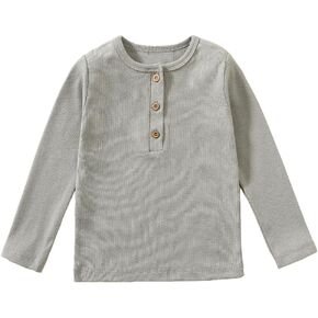 قمصان هينلي للأولاد الصغار بأكمام طويلة وقمصان قطنية مضلعة مع زر in Kuwait