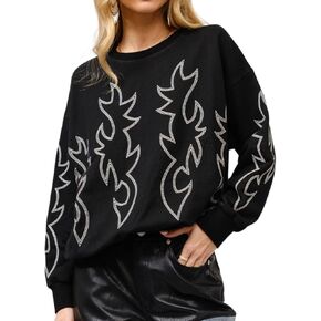 Women's Western Boots Stitch Sweatshirt Retro Crewneck Pullover Long Sleeve Pullover Sweater Tops in Saudi Arabia