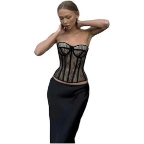 Women Corset Busiter Overbust Cups Push Breast Floral Strapless Crop Tops Lace Up Steel Boned in Saudi Arabia