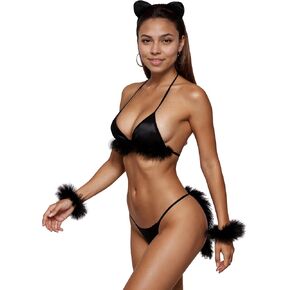 Cat Costume Lingerie Sets for Women Sexy, 5 Piece Cosplay Bra and Panty Sets for Women with Headband, Black, Onesize 2-6 in Saudi Arabia