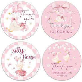 1.8 بوصة 80 قطعة من ملصقات هدايا ديكورات حفلات أعياد الميلاد باللون الوردي السخيفة، ملصقات زينة لحفلات استقبال الأطفال من Silly Goose، شكرًا لك، شكرًا لك على هدايا الحفلات القادمة in Kuwait