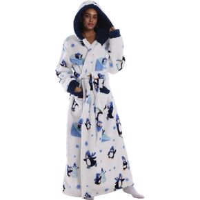 Women's Plush Flannel Robe - Hooded, Long Soft Bathrobe with Pockets, Super Warm, Loungewear for Women in Saudi Arabia